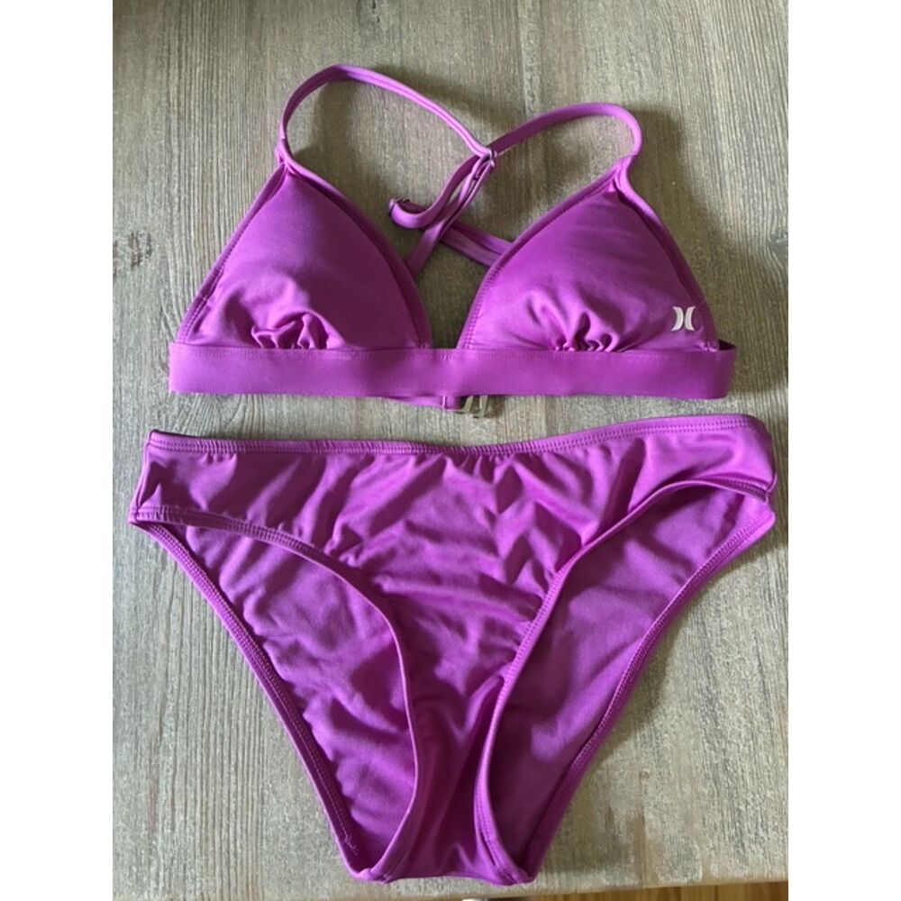 Hurley Purple Bikini Set Logo Triangle Top & Hipster Bottoms Swimwear EUC Sz Sm